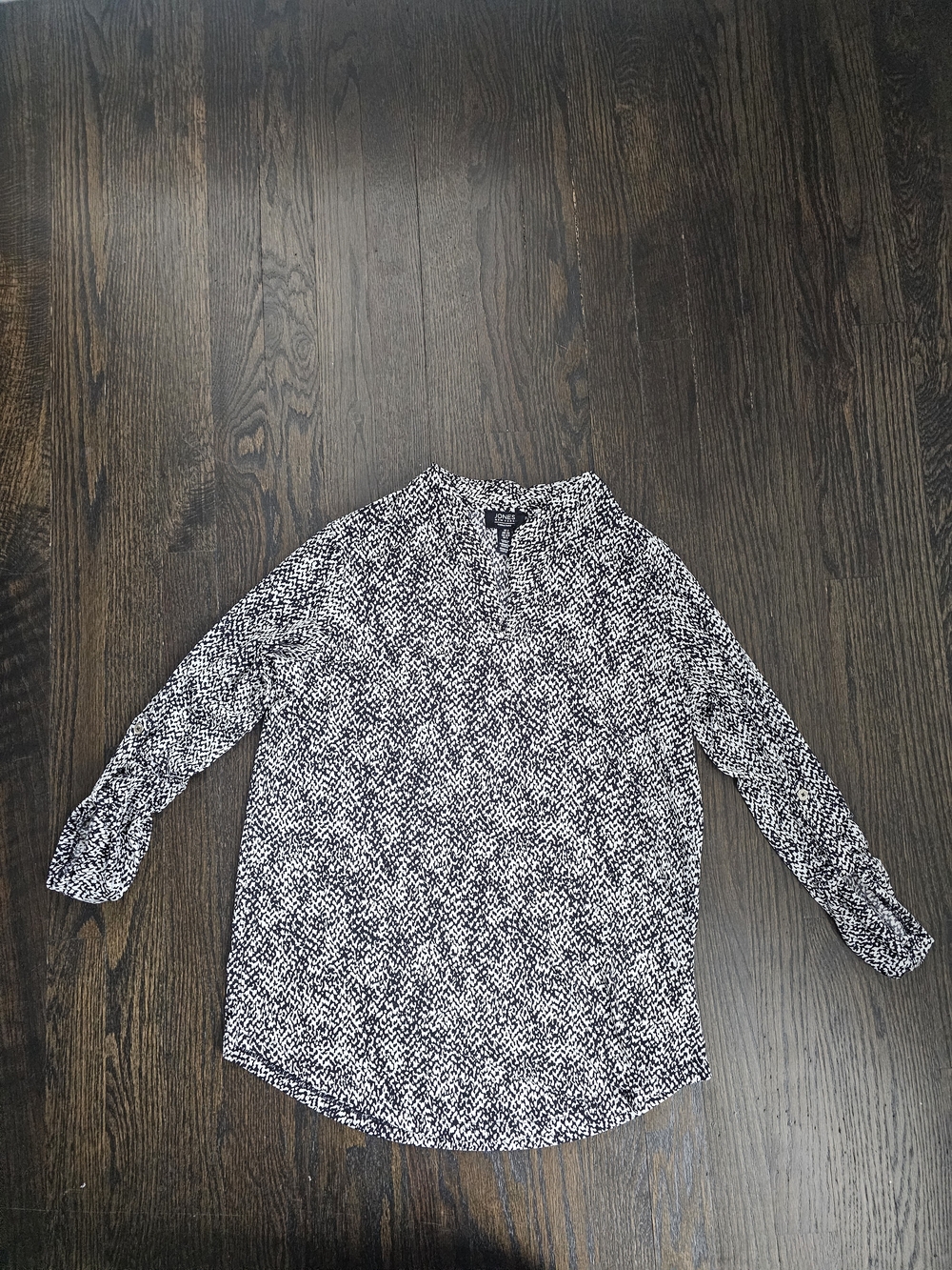 Jones New York Black & White Printed Long-Sleeve Blouse